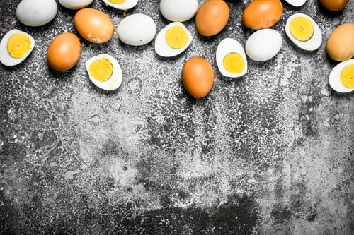 Preview: Boiled Chicken Eggs. On A Rustic Background.