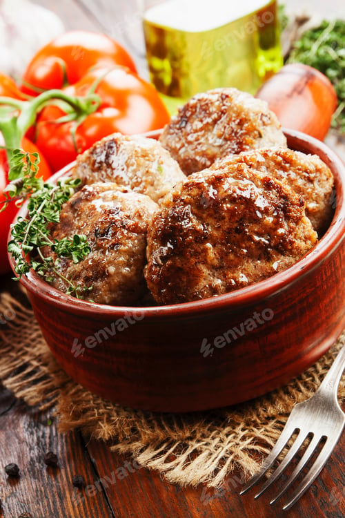 Preview: Burgers In The Pan On The Wooden Table
