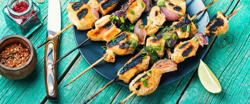Preview: Barbecue Of Chicken On Skewers With Onion.Grilled Meat Skewers