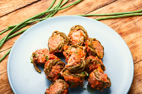 Preview: Homemade Cutlets Or Meatballs,Stewed With Asparagus Beans.