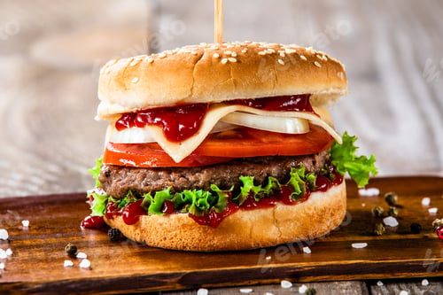 Preview: Tasty Burger On Cutting Boarrd