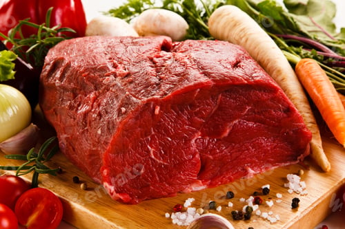 Preview: Raw Meat On Cutting Board And Vegetables