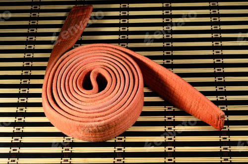 Preview: Martial Arts Orange Belt On A Bamboo Mat