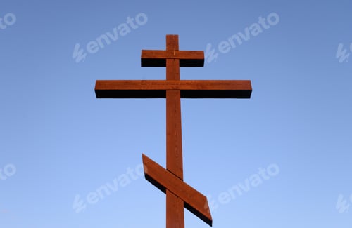 Preview: Orthodox Cross On A Background Of Blue Sky.