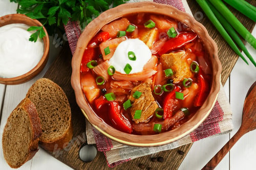 Preview: Russian Beetroot Soup With Cabbage And Meat. Borsch