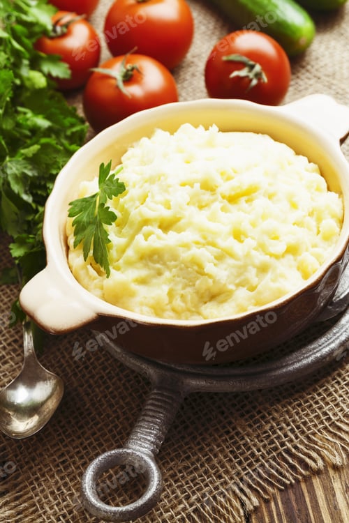 Preview: Potato Puree In A Ceramic Bowl On The Table