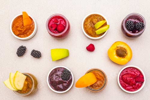 Preview: Healthy Organic Homemade Assortment Of Fruit Puree. Jam, Confiture, Chutney Or Sauce From Berries