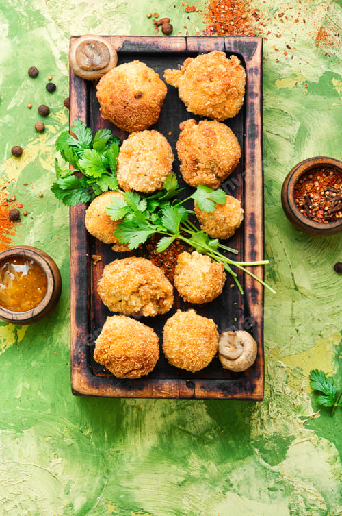 Preview: Champignon Mushrooms In Breadcrumbs.Breaded Mushrooms Or Deep-Fried Mushrooms
