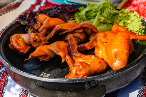 Preview: Pile Of The Fresh Smoked Chicken Wings In Cooking Pan