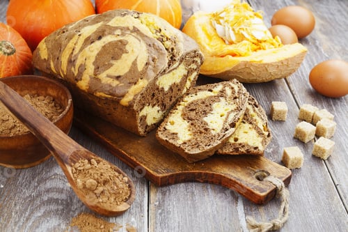 Preview: Homemade Pumpkin Cake With Cocoa On The Table