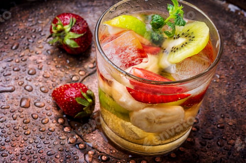 Preview: Fruit Cocktail.Glasses Of Fruit Drinks With Ice Cubes