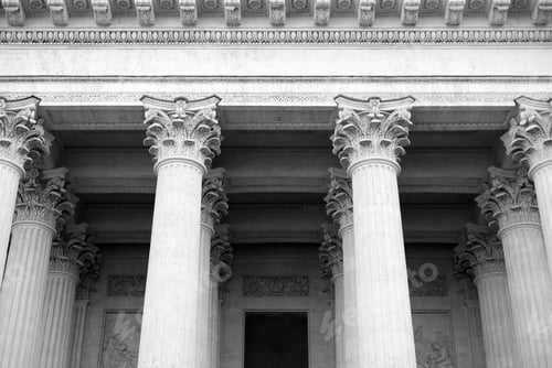 Preview: Colonnade Of St. Isaac Cathedral In Saint Petersburg, Russia. Black And White.