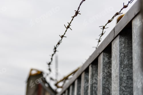 Preview: Barbed Wire Against Sky On Cloudy Day