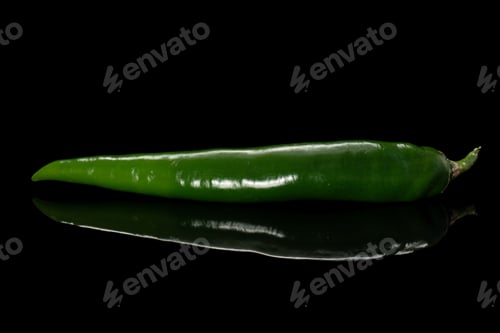 Preview: One Whole Fresh Hot Pepper Isolated On Black Glass