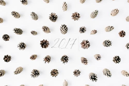 Preview: Minimal Creative Cone Arrangement Pattern On White. Flat Lay, Top View. New Year Background
