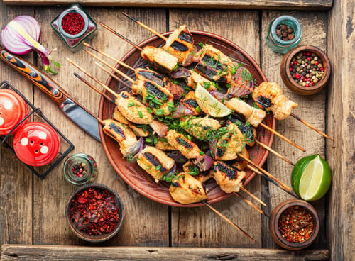 Preview: Barbecue Of Chicken On Skewers With Onion.Grilled Chicken Skewers
