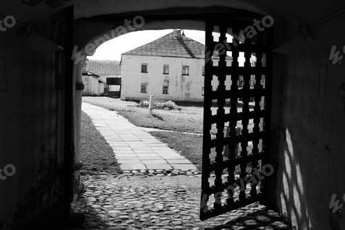 Preview: Old Gate In Kirillo-Belozersky Monastery By Day Near City Kirillov, Vologda Region, Russia. Black