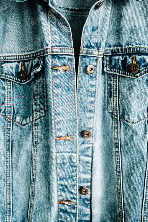 Preview: Beautiful Trendy Blue Denim Jeans Jacket. Fashion Concept. Flat Lay, Top View