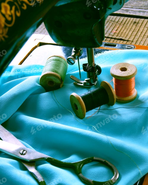 Preview: Sewing. The Sewing Machine And Accessories (Threads, Needle, Scissors).
