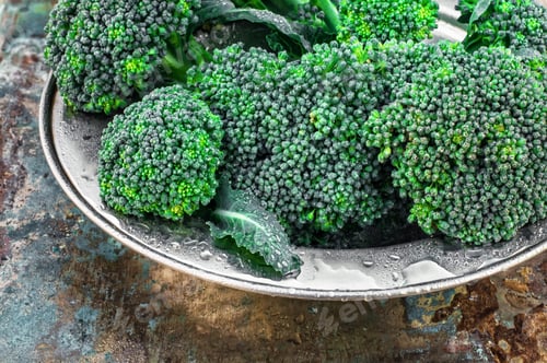 Preview: Harvest Broccoli Cauliflower On An Iron Plate.