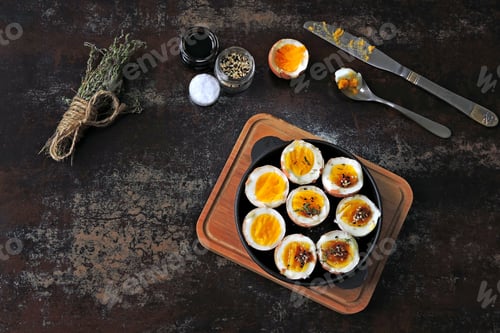 Preview: Boiled Eggs With Herbs And Sesame. Keto Breakfast Or Snack. Delicious Soft Boiled Eggs.