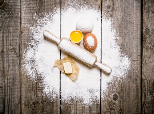 Preview: Preparation Of The Dough. Ingredients For The Dough - Flour, Eggs And A Piece Of Butter. On A