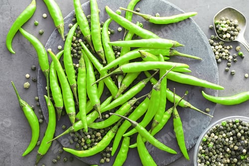 Preview: Hot Green Pepper. Chilean Pepper On A Black Background.