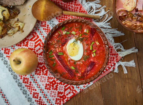 Preview: Chaladnik ,Cold Borscht Made Of Beets, Beet Leaves Or Sorrel And Served With Sour Cream, Belarusian