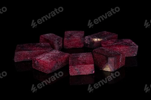 Preview: Group Of Eight Pieces Of Raw Sweet Beetroot Isolated On Black Glass