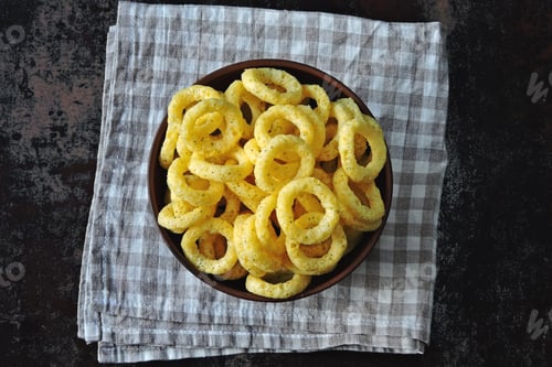 Preview: Corn Rings In A Bowl. Onion Rings In A Bowl.