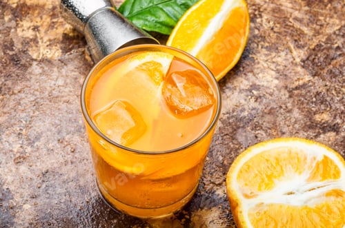 Preview: Fresh Cocktail With Orange And Ice.Glass Of Orange Drink