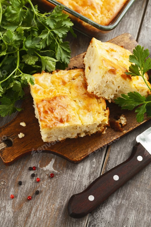 Preview: Homemade Pie With Cabbage And Eggs On The Cutting Board