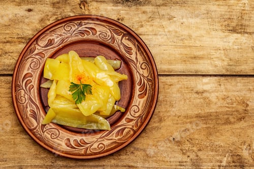 Preview: Homemade Fermented Sweet Yellow Pepper. Vegan Healthy Meal Great For Good Digestion. Probiotics