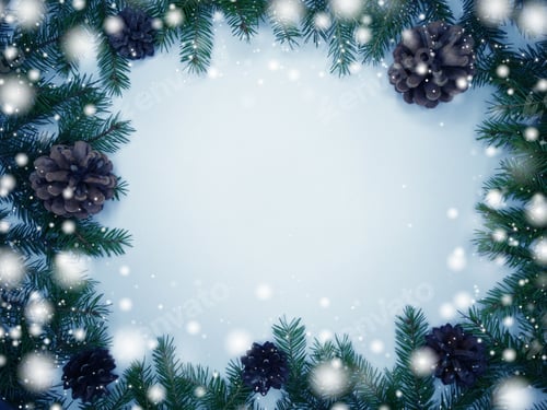 Preview: Christmas Background With Fir Branches Frame Snow And Copy Space