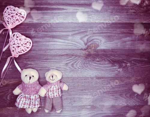 Preview: Love Valentine'S Day Composition With Hearts Gift Box Teddy Bear On Wooden Background