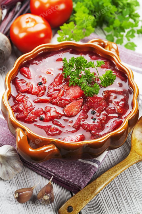 Preview: Soup With Red Beets. Russian Traditional Dish. Borsch