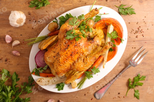 Preview: Grilled Chicken With Vegetable On Wood Background