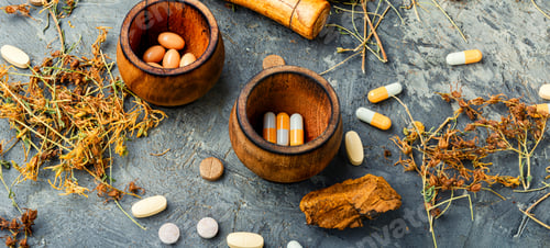 Preview: Herbal Pills With Healthy Medical Plant.Alternative Medicine Herbal And Pills