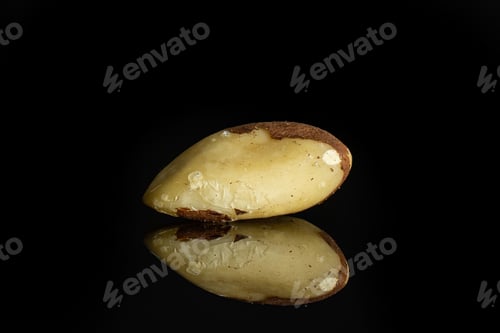 Preview: One Whole Fresh Unshelled Brazil Nut Isolated On Black Glass