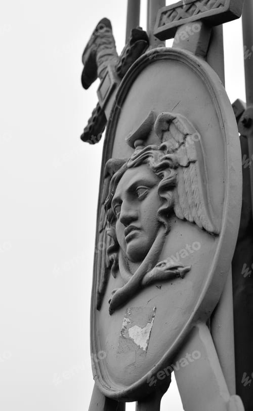 Preview: Relief - Architectural Detail Of The Bridge In The Center Of St. Petersburg, Russia. Black And