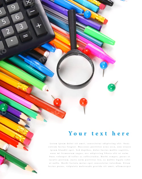 Preview: School Tools And Accessories On White Background. With Your Place For The Text.