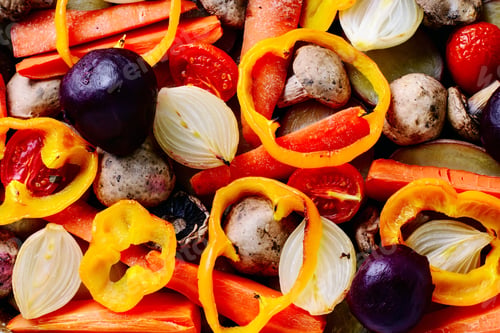 Preview: Vegetarian Dish Of Roasted Tomatoes,Peppers,Potatoes And Mushrooms