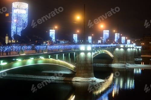 Preview: View Of Exchange Bridge On Vasilevsky Island At Winter Night In St.Petersburg, Russia.