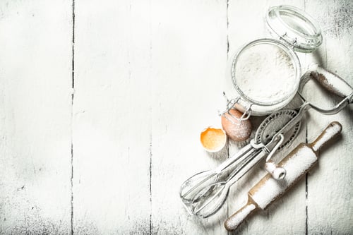 Preview: Baking Background. Tools And Ingredients For The Dough.