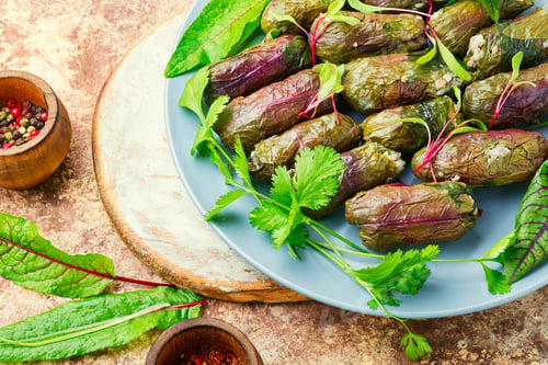 Preview: Traditional Oriental Dolma In Sorrel Leaf On Table