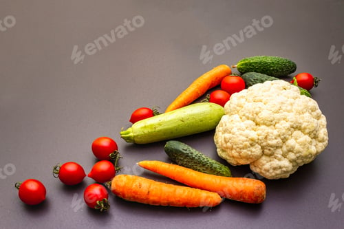 Preview: Fresh Organic Vegetables. Healthy Vegan (Vegetarian) Food Concept. Isolated Black Stone Cooking