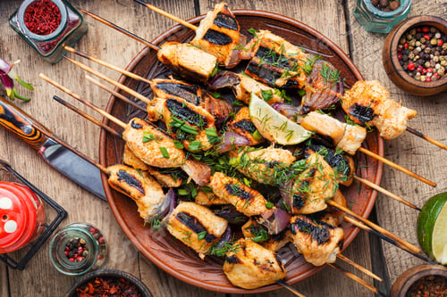 Preview: Barbecue Of Chicken On Skewers With Onion.Grilled Chicken Skewers