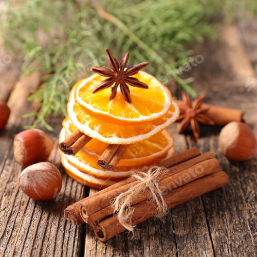 Preview: Dry Orange Slice With Cinnamon, Christmas Spices Background