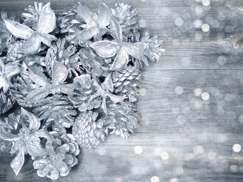 Preview: Winter Christmas Background With Fir Silver Cones Wooden Texture