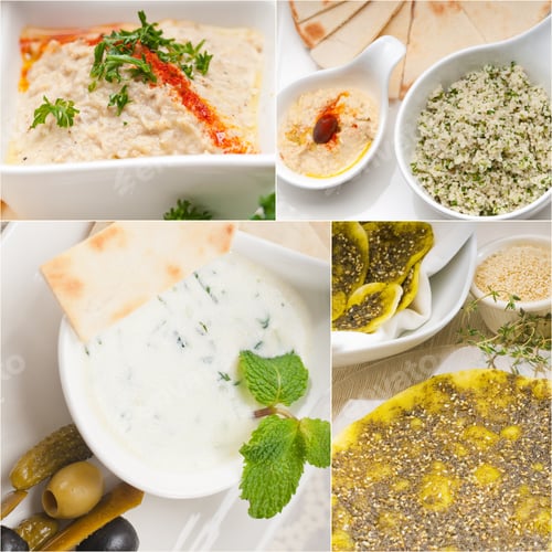 Preview: Arab Middle Eastern Food Collage Collection On White Frame